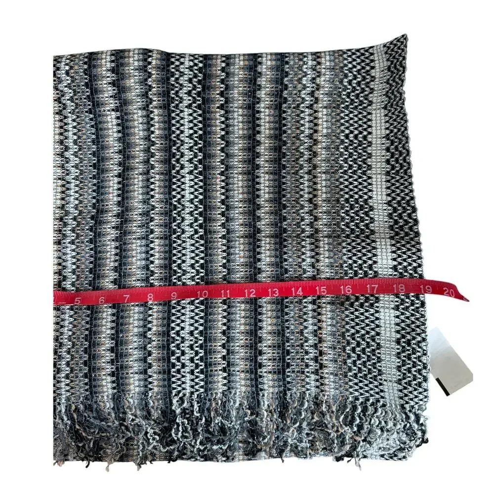 Vintage Missoni Scarf, Wool Blend Silver Gray Tan Zigzag, 68